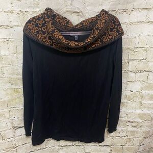 Sienna & Sage Black Brown Soft Cowl Neck Printed Sweater